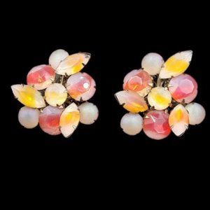 Large Layered Vintage Sabrina Glass Clip Earrings